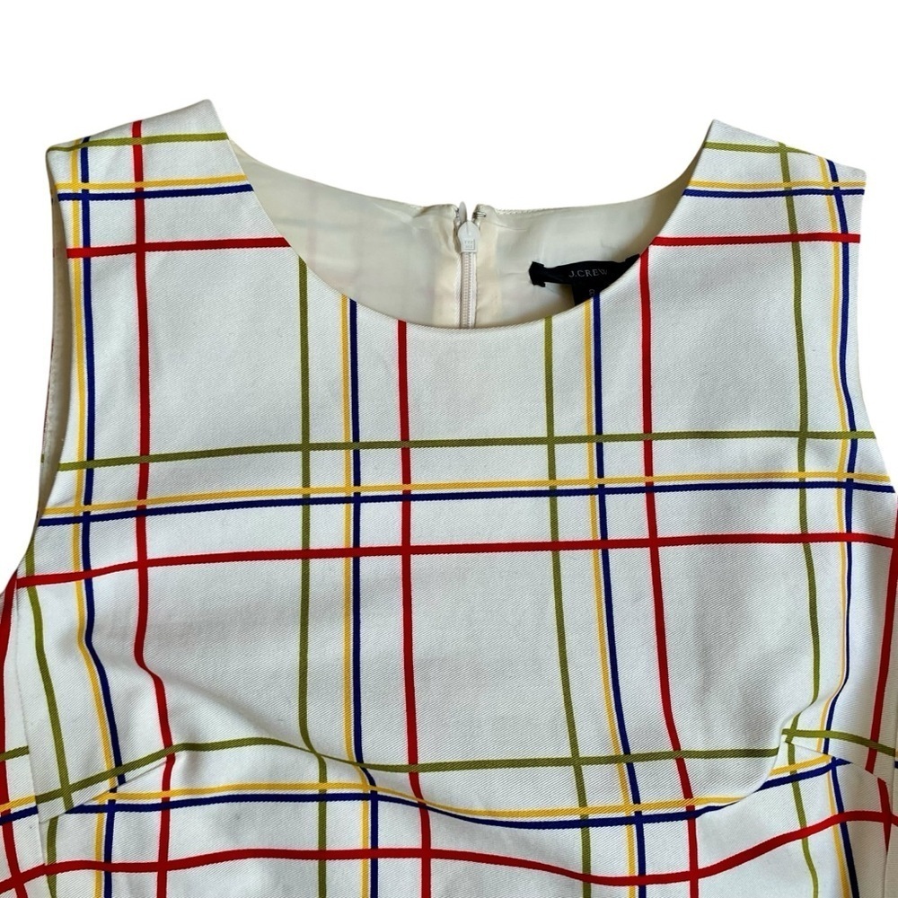 J.Crew Plaid Floral Border Sheath Dress Cotton Size 8 - Picture 9 of 15